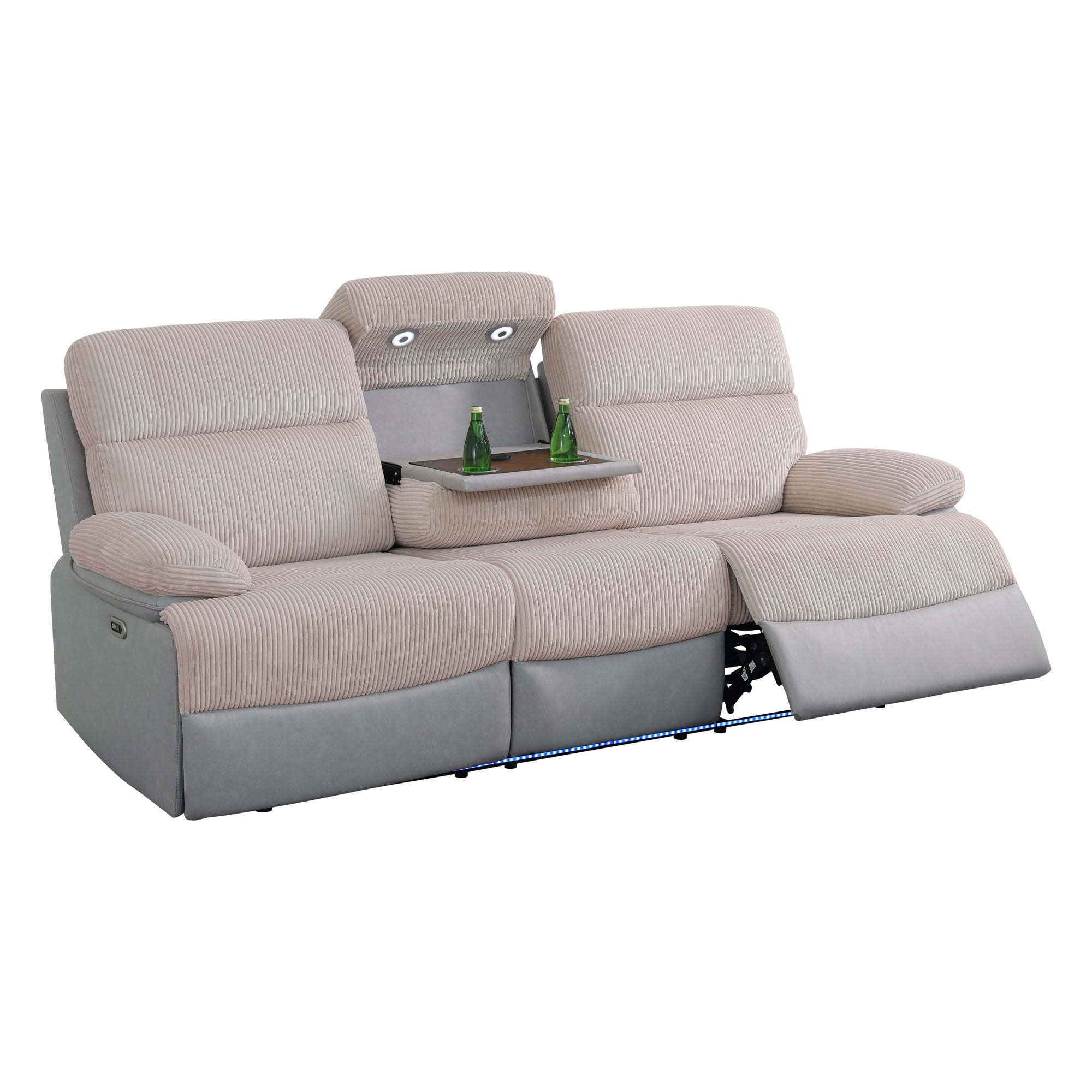 MAYEERTY Intelligent 3-Seater Recliner Sofa, Wear-Resistant Fabric with Wireless Charging & LED for Family Living Rooms