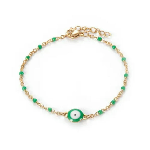 QQTDFG Stainless Steel Enamel Chain Bracelet Lobster Evil Eye Gold Adjustable 2mm A110-Green