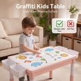 thumbnail image 6 of TLSUNNY Kids Table and Chairs Set, W/ Drawers, Graffiti & Building Blocks Double-Sided Tabletop, Toddler Activity Desk Set for Nursery, Home, 6 of 11