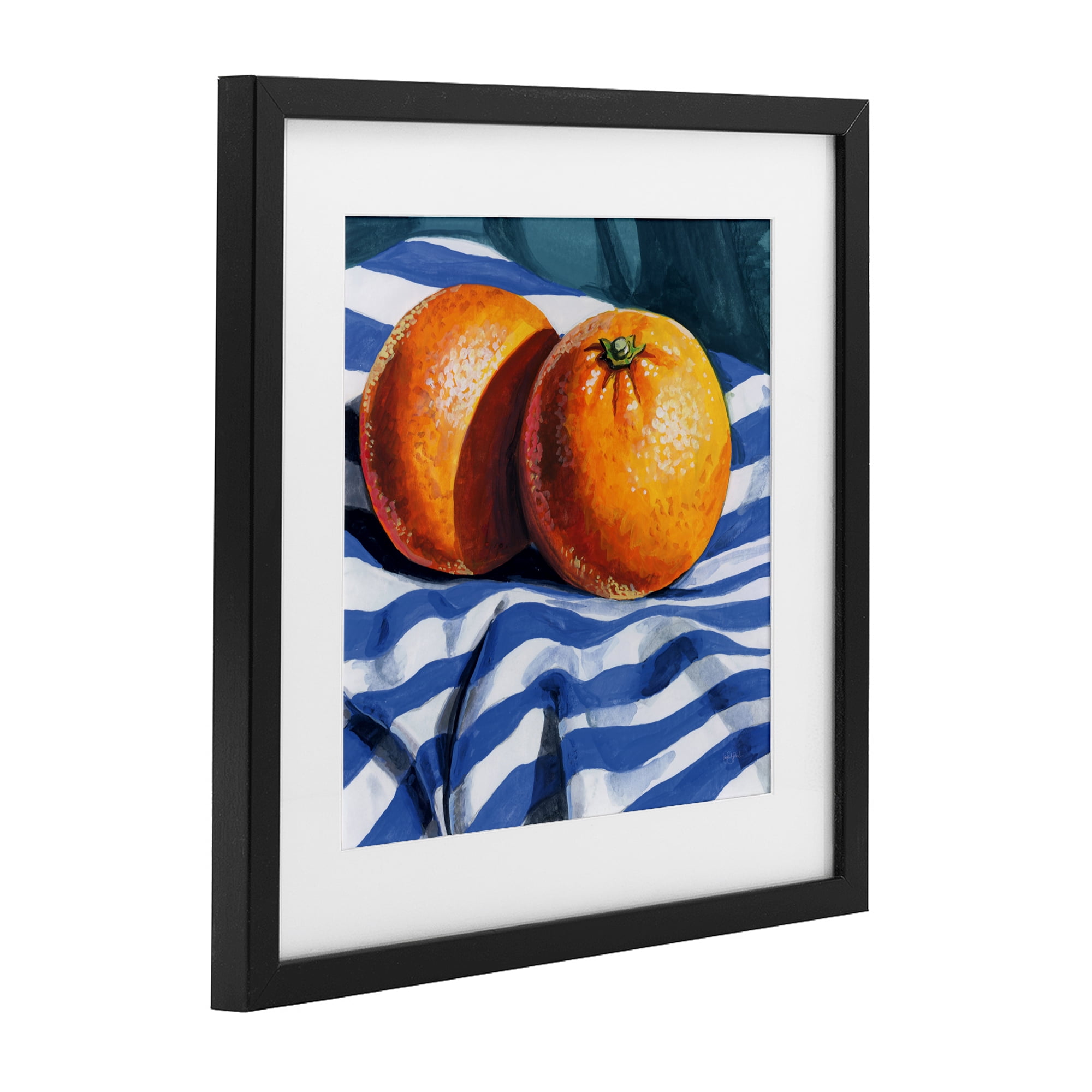 Stupell Industries Oranges On Striped Cloth Black Framed Print Under Glass, design by Kate Jarvik Birch