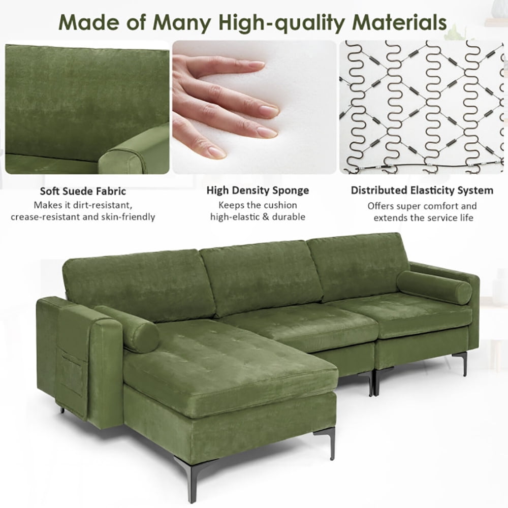 Finihen L-Shaped Sectional Sofa Couch, Sofa Bed, Modular L-shaped 3-Seat Sectional Sofa with Reversible Chaise and 2 USB Ports, for Living Room, Army Green Finihen L-Shaped Sectional Sofa Couch, Sofa Bed, Modular L-shaped 3-Seat Sectional Sofa with Reversible Chaise and 2 USB Ports, for Living Room, Army Green