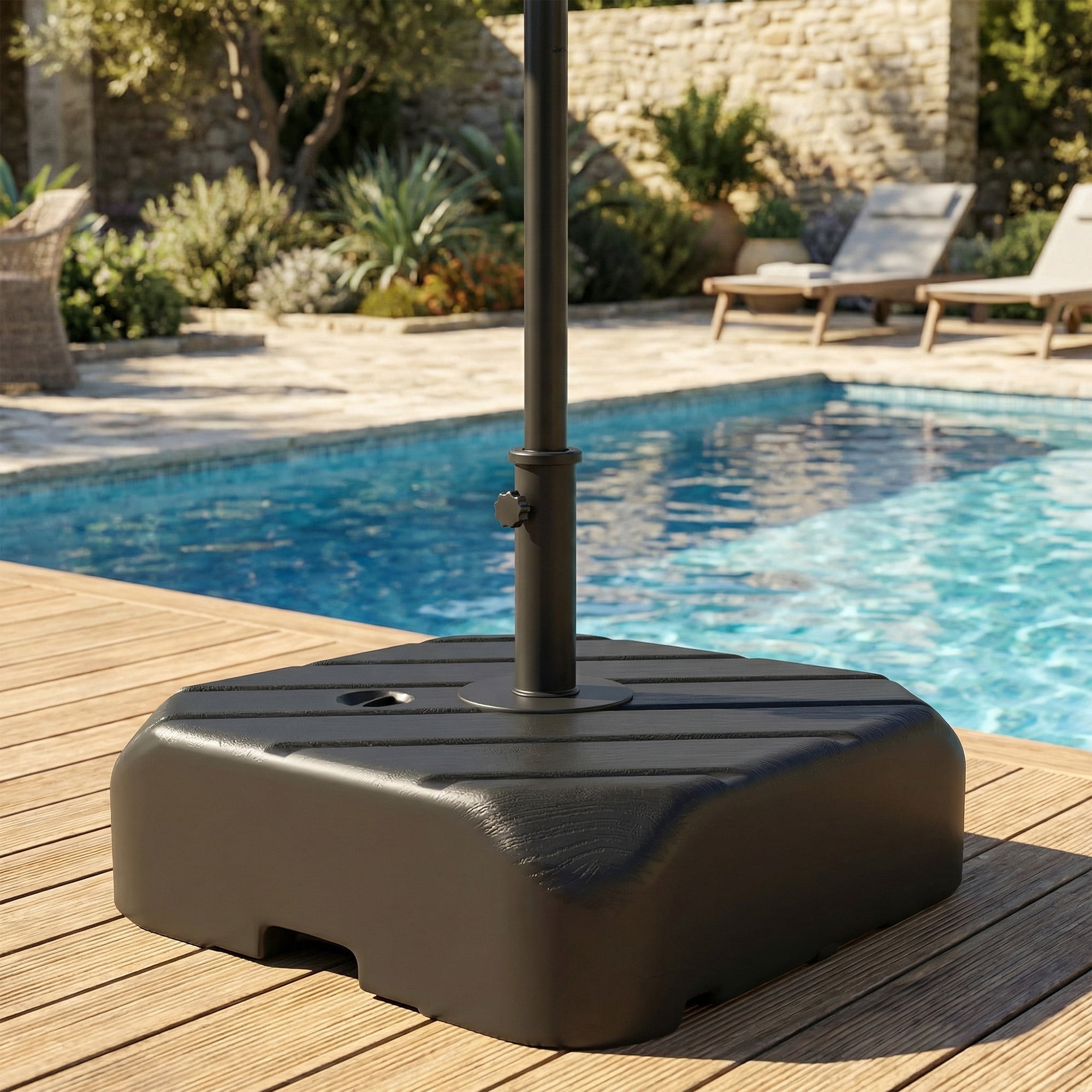 Outsunny Square Patio Umbrella Base with Wheels, Telescopic Handle, 158 lb Sand or 99 lb Water Filled Umbrella Stand Base for 1.5"/1.9" Poles, Black