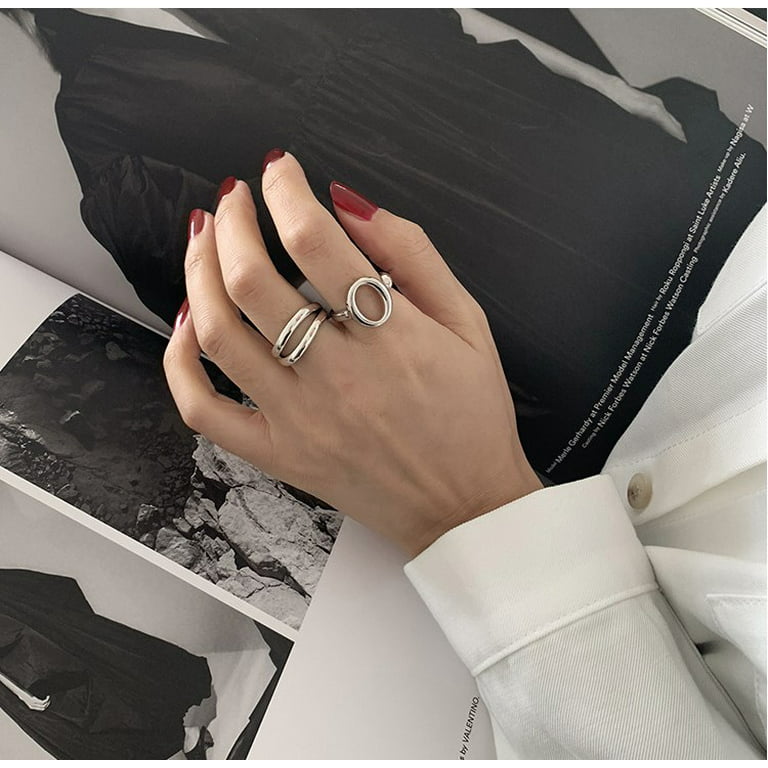 Ring for Women & Girls, Silver Ring Statement Ring Open Ring Fashion  Vintage Cool Chic Finger Rings Teens 