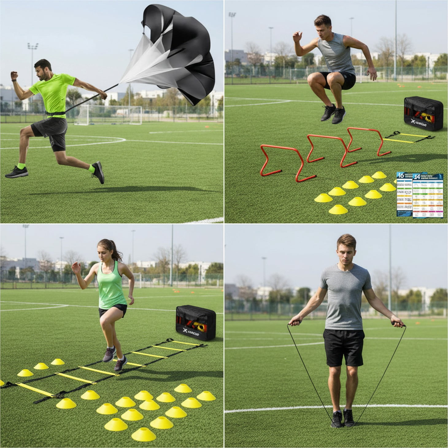 CONCETTA Agility Ladder Training Set with Speed Parachute, Hurdles, Cones, Jump Rope, Athletic Speed & Coordination Workouts Equipment, Yellow