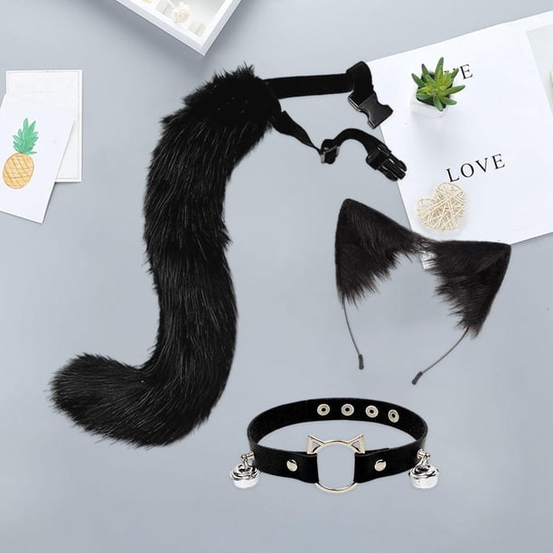 3 piezas de aro de pelo de gato largo y conjunto de disfraz de fiesta de anime para cosplay de niñas y mujeres , negro3, Talla única