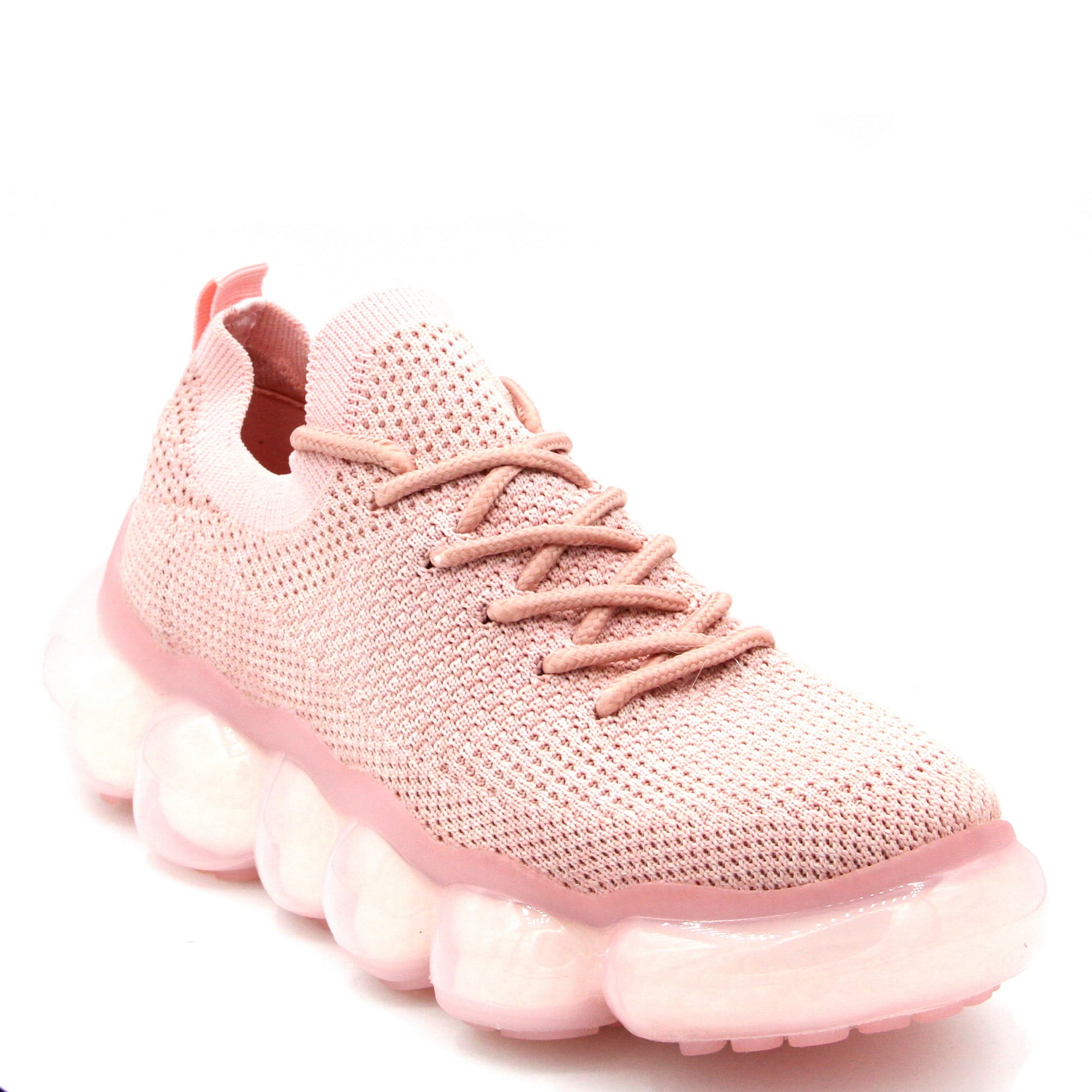 ifølge binær præst Women Cute Knitted Stylish Bubble Sole Sneakers Light Weight Lace Up Shoes  Pink - Walmart.com