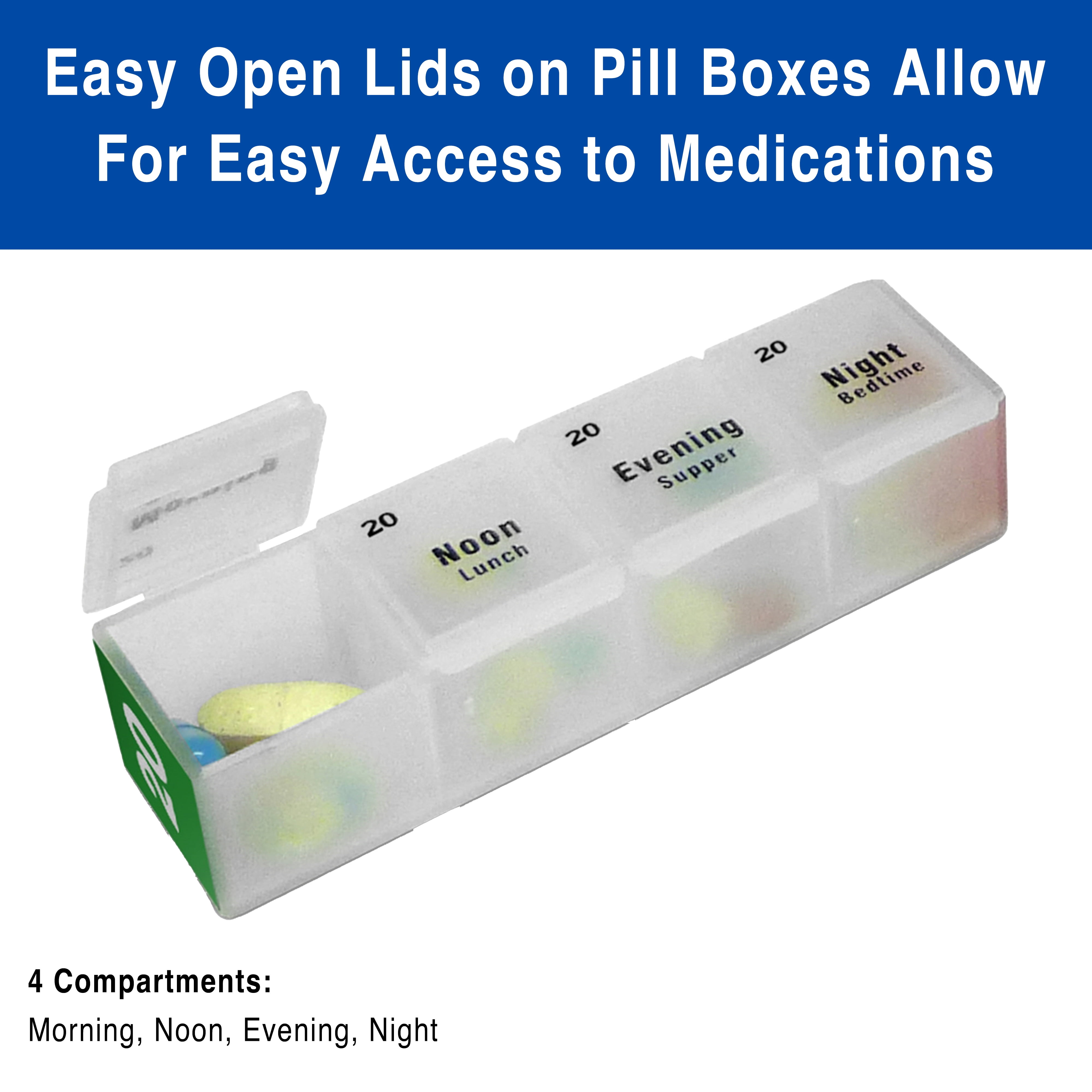 Medcenter 31-Day Pill Organizer with 4 Compartments and Alarm Clock – for Medications and Vitamins