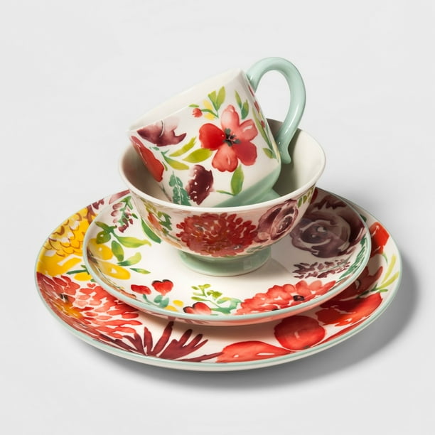 Threshold 16-Piece Corinna Stoneware Floral Dinnerware Set, Dishwasher