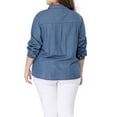 thumbnail image 4 of Agnes Orinda Women's Plus Size Long Sleeve Point Collar Denim Casual Shirt 2X Navy Blue, 4 of 9