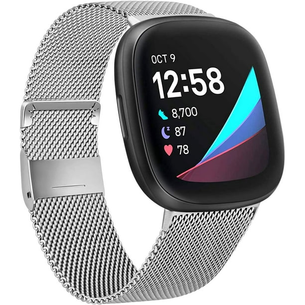 TEWIN Bracelet en Métal Compatible avec Fitbit Versa 3 / Fitbit Sense pour  Femme Homme, Bracelet Respirant en Acier Inoxydable 