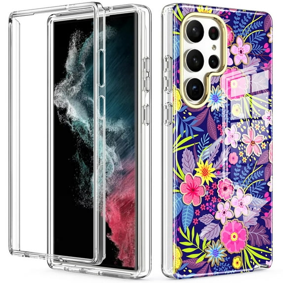 Dteck for Samsung Galaxy S23 Ultra Case Marble Pattern Hybrid Hard Back Soft TPU Raised Edge Ultra-Thin Shock Absorption Scratch Proof Slim Protective Case for Samsung Galaxy S23 Ultra,Flower
