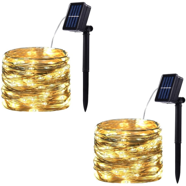 Paquete de 2 100 luces LED de cadena con energía solar, alambre de cobre impermeable para exteriores, 8 modos de luces de hadas para jardín, patio, fiesta, Navidad, hogar Xemadio WMZL-2121-4