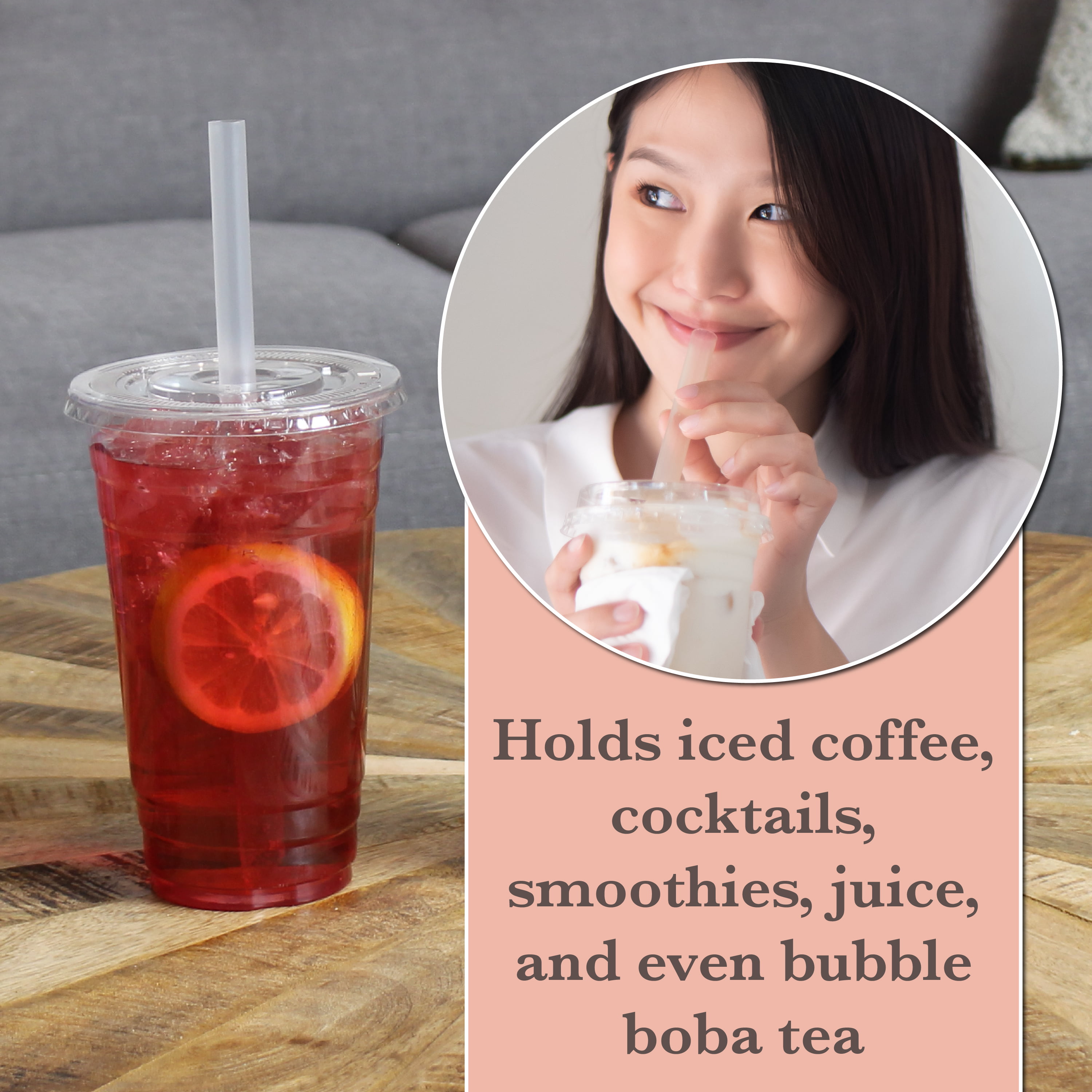 Zodaca Reusable Clear Boba Bubble Tea Cup with Lid & Straw Set, To-Go Clear Smoothie Drinking Tumbler, 24oz
