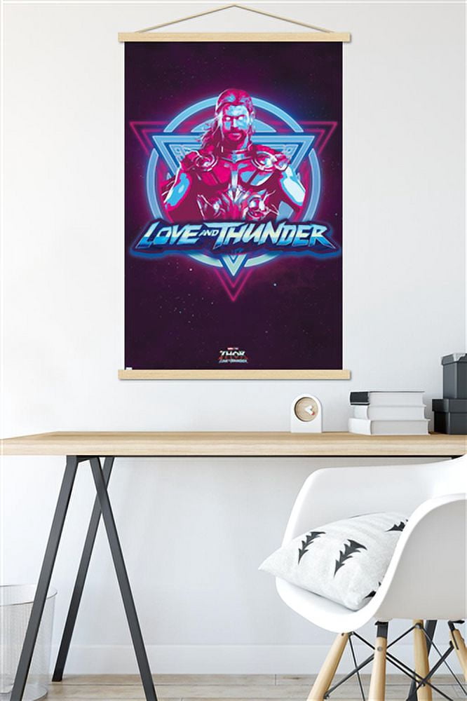 Marvel Thor: Love and Thunder - Vaporwave Wall Poster with Magnetic Frame, 22.375" x 34"