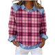 thumbnail image 1 of Camiseta de impresión a cuadros de cuello redondo casual de las mujeres, tops de solapa no posicionados para la primavera, 1 of 5