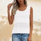 thumbnail image 4 of Camisola Beige Tops para las Mujeres Encaje Punto sin Mangas con Nervaduras Relajado Ajuste, Tela Abierta Sólida, Escote Escarpado / Doblado, 4 of 9