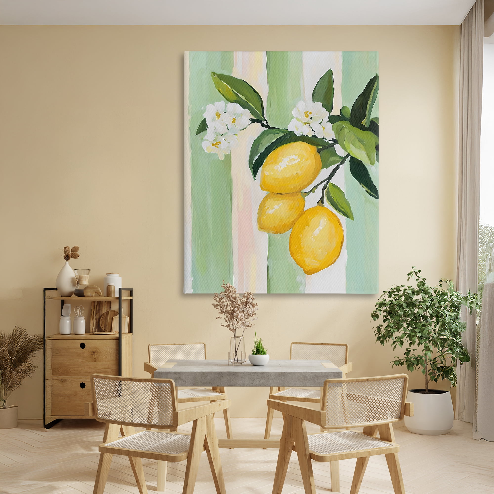 Stupell Industries Lemons & Flowers on Stripes Canvas Wall Art, design by The Prints Vibe