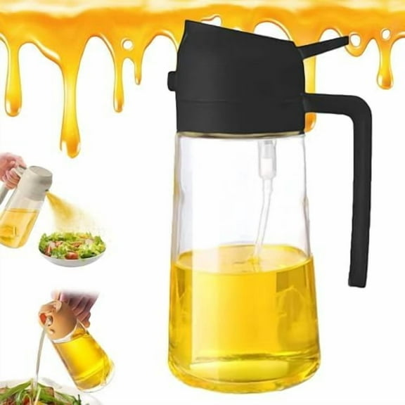 Kitchen Maiden 2 In 1 Oil Dispenser, Oil Dispenser for Kitchen, Glass Oil Sprayer And Dispenser, 470ml Oil Sprayer for Cooking, Food Grade Oil Mist Spray Bottle, Oil Sprayer for Cooking(Black)