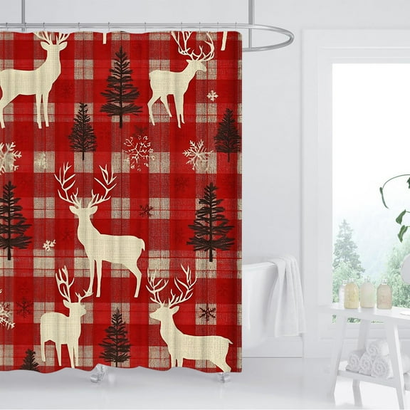 hengsof Christmas Digital Print Shower Curtain Waterproof Mold-Resistant Polyester Divider with Hooks for Bathroom Decor Ideal for Christmas