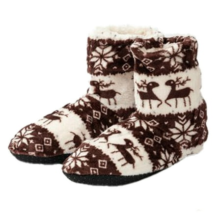 

Mifater Plush Slippers for Women Indoor Booties Slippers Elk Snowflake Printed house shoes
