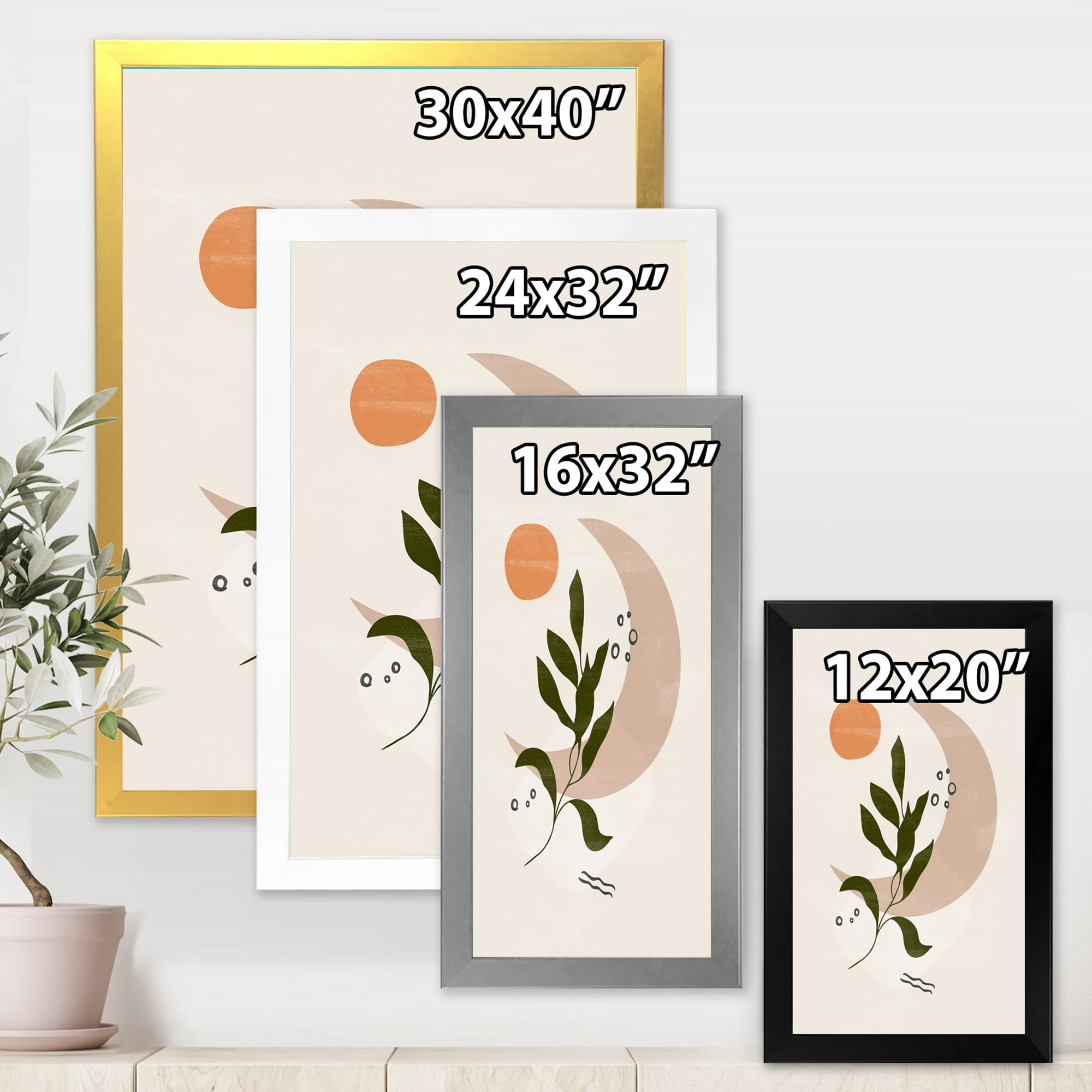 Designart 'Abstract Geometrical Leaf With Moon I' Modern Framed Art Print
