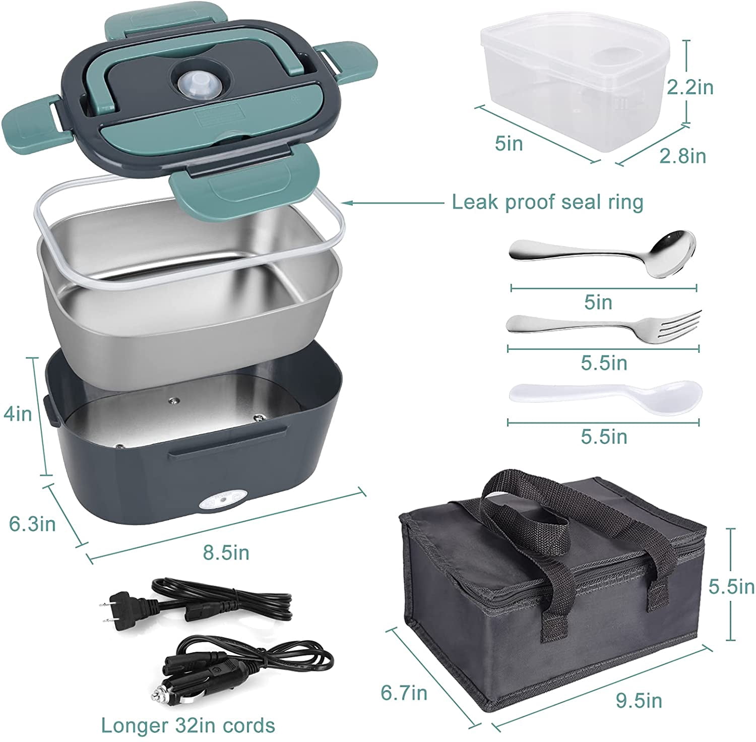 AXOMRFC Electric Lunch Box, Portable Food Warmer Heated Lunch box, Heated Lunch Boxes for Adults, Bento Box Food Heater for Office, Car, Home