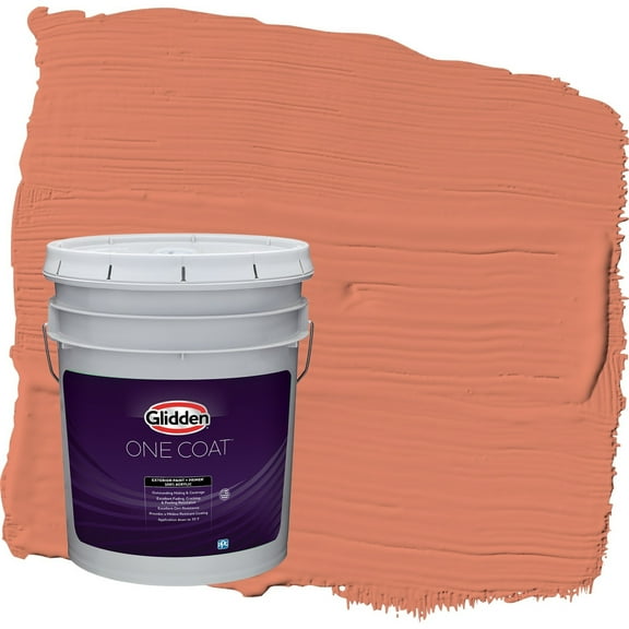 Glidden One Coat Summer Sunset / Orange Satin Exterior Paint with Primer, 5 Gallon