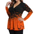 thumbnail image 4 of Fall Halloween Plus Size V Neck Wrap Flowy Graphic Long Sleeve Blouse Tops Earthy Yellow 2XL, 4 of 6