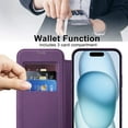 thumbnail image 5 of Cutyskin for iPhone 15 Plus Flip Wallet Case, Built-in Camera Lens Protector [Compatible with MagSafe] Plating Transparent Business PU Leather RFID Blocking Credit Card Slots Phone Case,Purple, 5 of 7