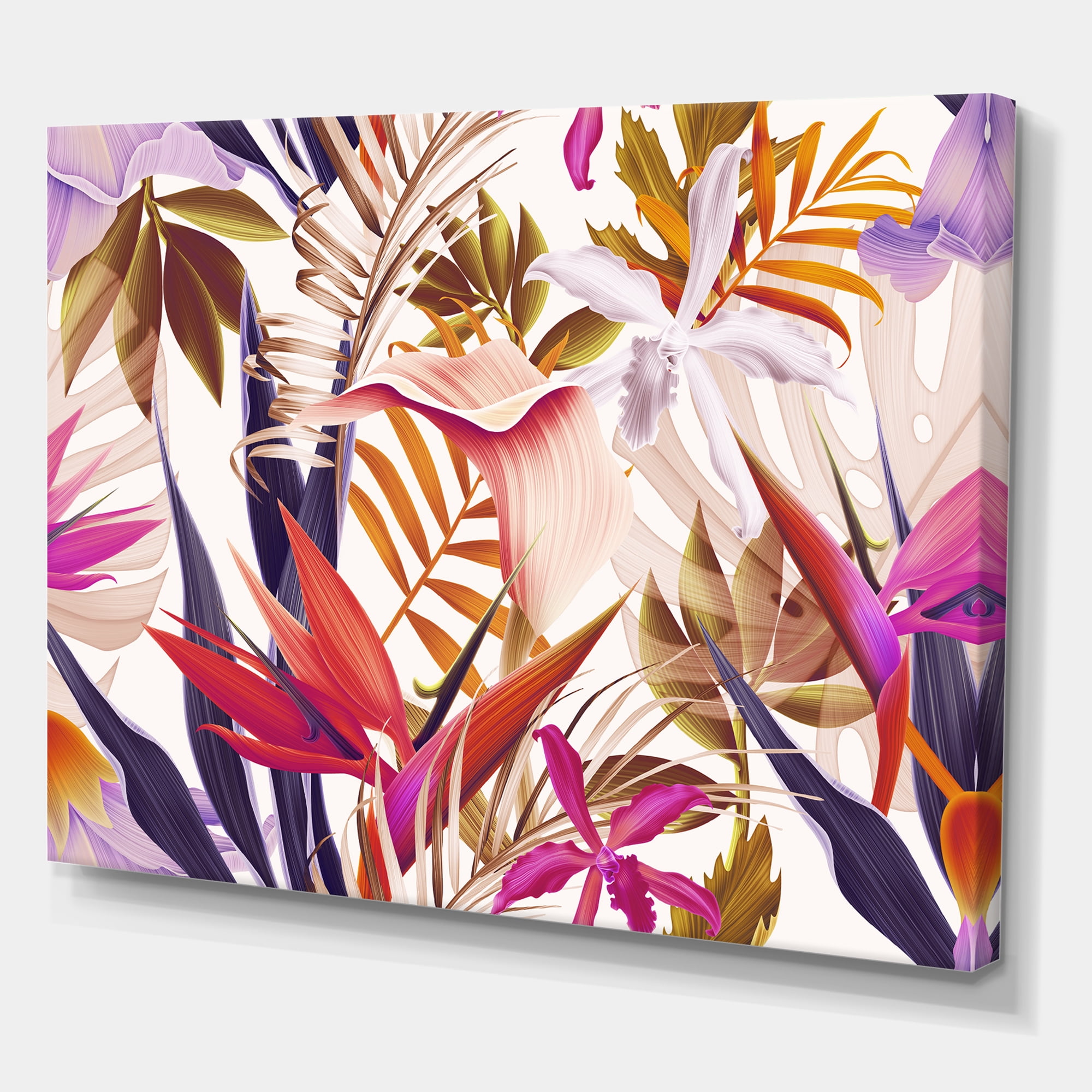 Designart ' VIntage Tropical Flowers III ' Traditional Canvas Wall Art Print