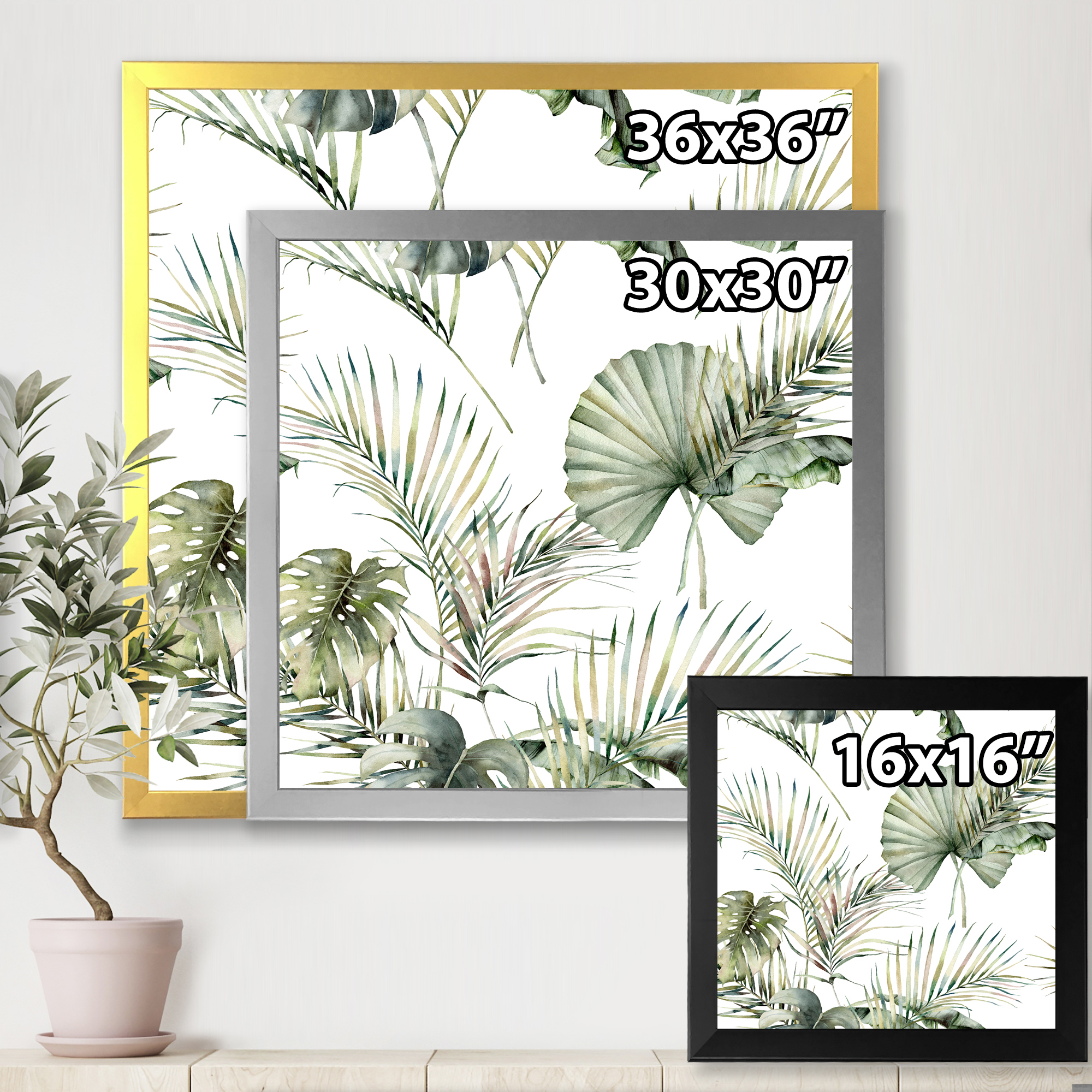 Designart 'Monstera and Coconut Leaves With Tropical Pattern' Traditional Framed Art Print