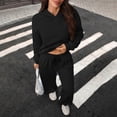 thumbnail image 6 of sdhkgrrt Women's 2 Piece Matching Lounge Set Long Sleeve Hoodie with Kangaroo Pocket Drawstring Jogger Pants Solid Casual Loose Tracksuit Soft Homewear Fall Winter Outfits, Black M, 6 of 8