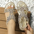 thumbnail image 3 of WIZUTIZ Beach Sandals for Woman Flat Sandals Bohemian Flat Sandals for Women Sandals Women Gym Comfortable Stretchy Jeweled Sandals Pull-On Summer Shoes Medium Solid Sandals for Lady Holiday Gold, 3 of 5