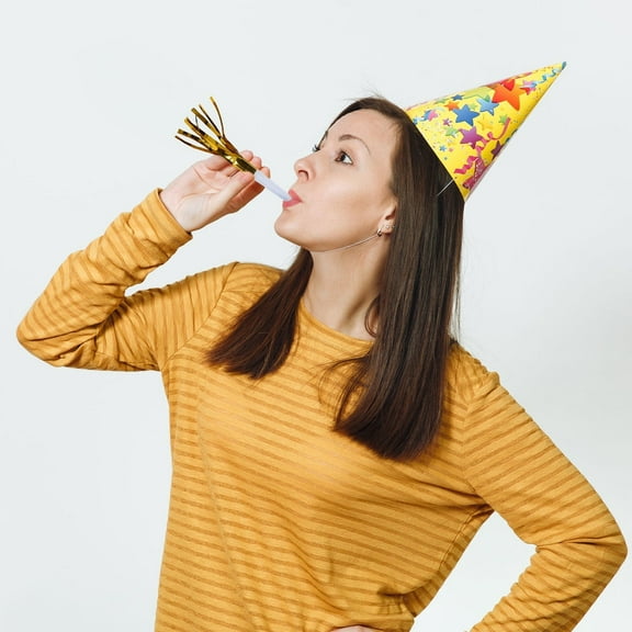 BalsaCircle 24 Gold Metallic Fringed Horns Noisemakers Birthday Party Graduation Party Sports New Year Decorations Supplies