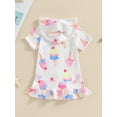 thumbnail image 5 of Musuos Little Girl Swimwear Cover-Ups 1-8 Years Short Sleeve Hooded Zipper Closure Print Summer Beach Dress Swimwear for Toddler, 5 of 10