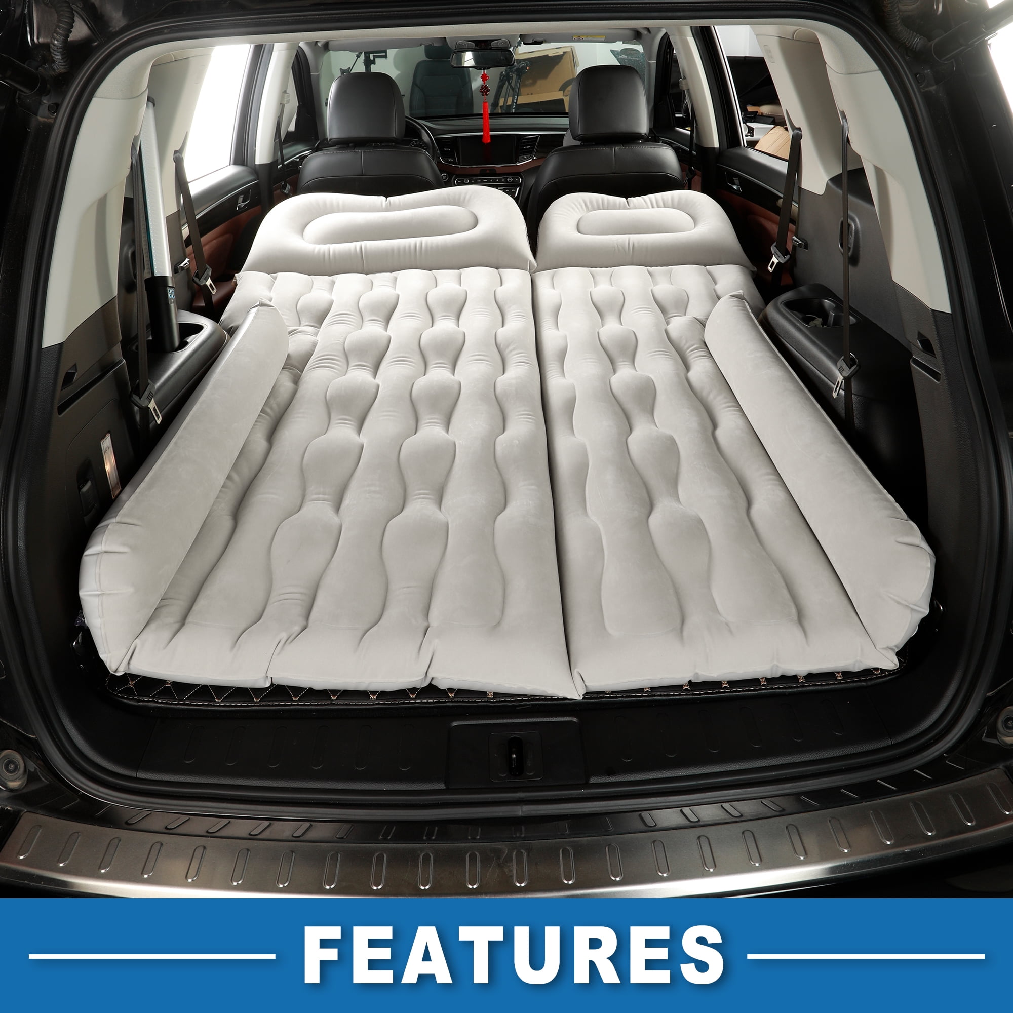 Unique Bargains 1 Set Car Air Mattress Camping Bed Air Bed Mat Sleeping Mat with Air Pump for Car Travel Camping Gray
