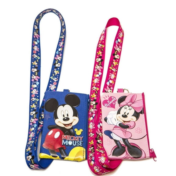Disney Mickey Minnie Friends Badge Holder with Lanyard and Zipper, 2 Pieces