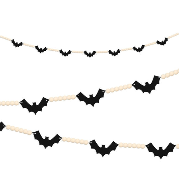 YIBAGA Halloween Garland Banner 4.67Ft Wool Felt Bats Bead Decoration Indoor Decor Party Supplies
