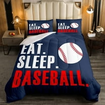 Erosebridal Baseball Comforter 3D Ball Sports Bedding Set Women Men Blue Eat Sleep Baseball Comforter Set Ball Games Room Decor Full Size Quilt Set 3Pcs
