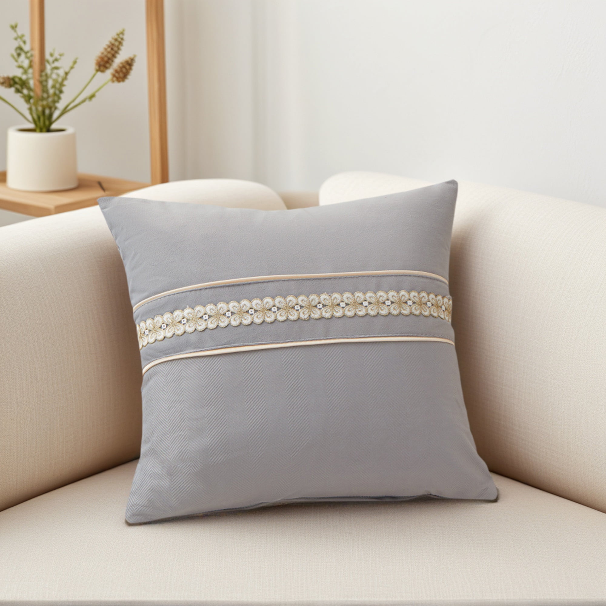 Unique Bargains Set of 2 Soft Throw Pillow Covers with Cute Embroidery Grey