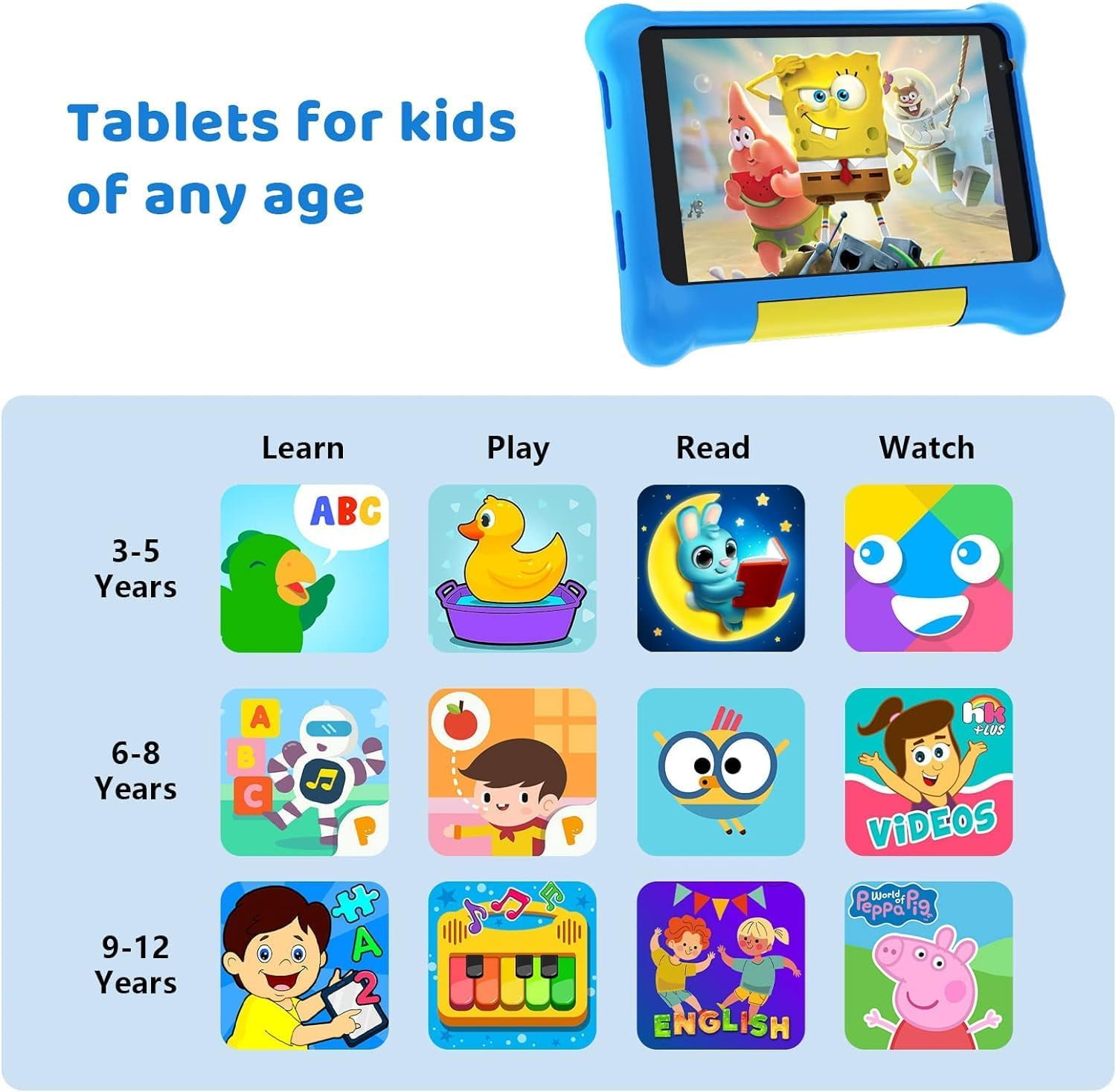 AEEZO 7" Kids Learning Tablet with Case for Toddler, 5GB RAM +32GB ROM, IPS HD Screen, Ukidoz Pre-install,Blue