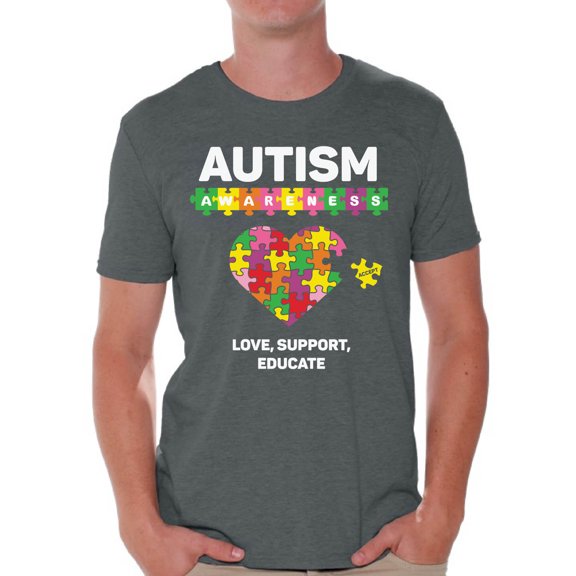 Awkward Styles Love Support Educate Autism Shirt for Men Autism Awareness Puzzle Shirt Men Autism Awareness Shirts Men's Autism T Shirt Autism Awareness Gifts for Him Autistic Pride Gifts