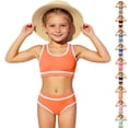 thumbnail image 1 of YOUYEDIAN Girls Swimsuit Two Piece Sporty High Waisted Bathing Suit Color Block High Cut Bikini Set (Orange, 6-7 Years), 1 of 6
