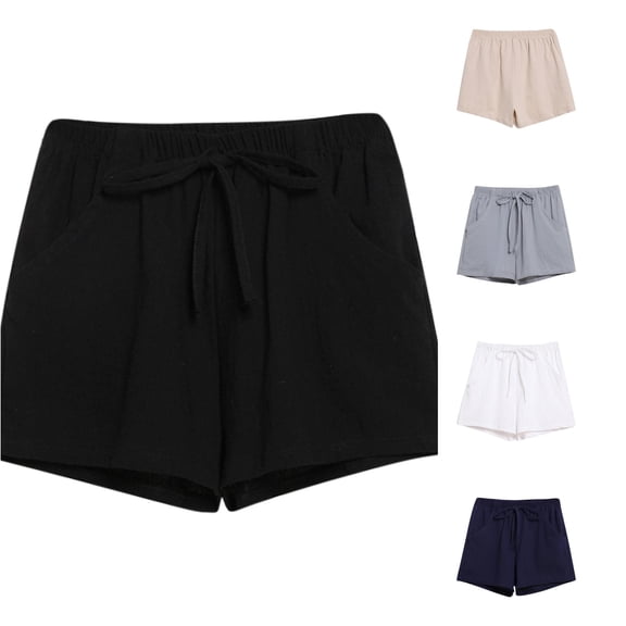 Trendfront Womens Solid Color High Waisted Casual Shorts Elastic Waist Pull On Side Pockets Loose Fit Summer Bottoms