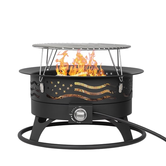 24Inch Outdoor Smokeless Propane Fire Pit with Grill Grate &  Lid