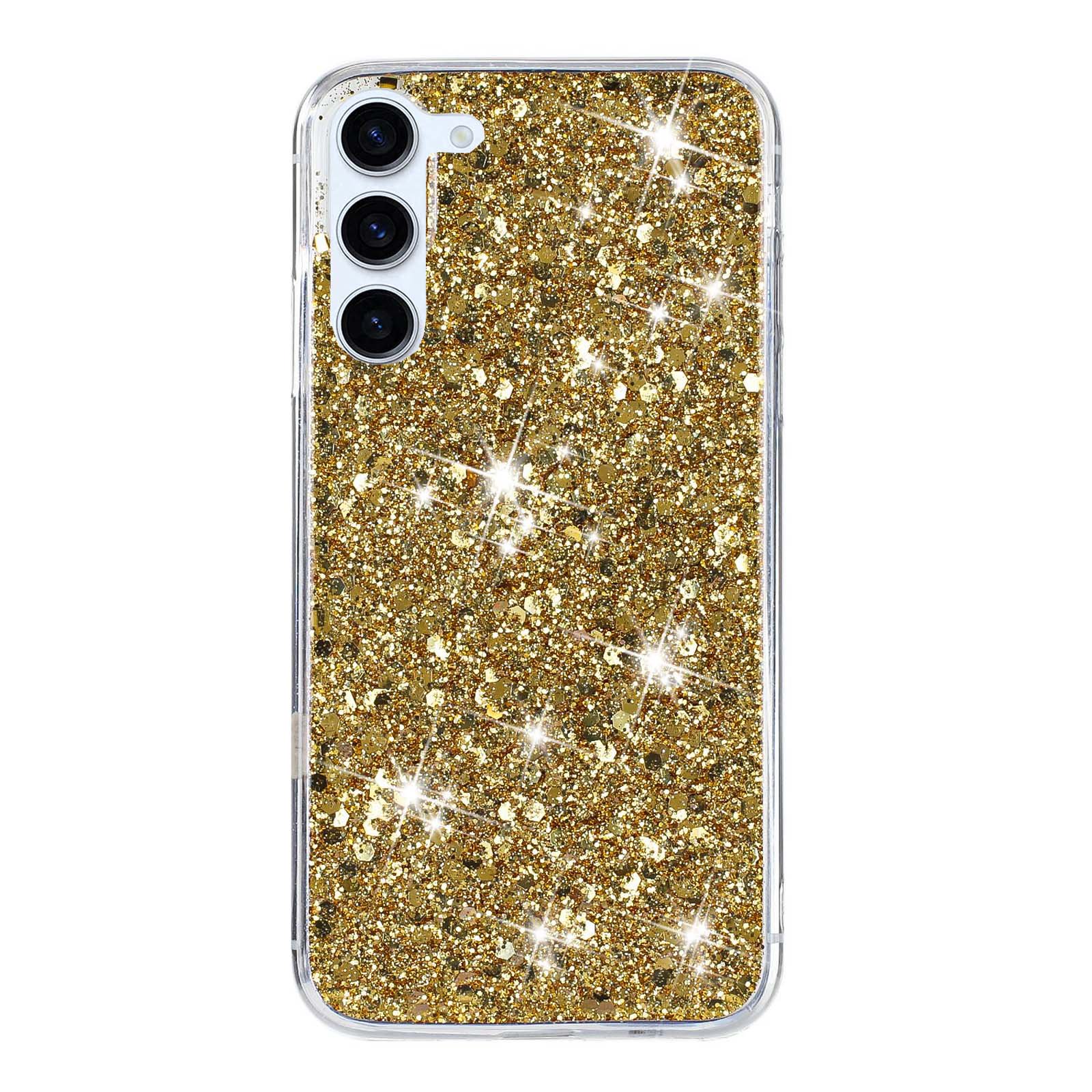 For Samsung Galaxy S23 Case,Cute Glitter Bling Twinkle Stardust with Drop Protection Shockproof Soft TPU Slim Flexible Phone Case Girls/Women Protective case for Samsung Galaxy S23,Anti Scratch,Gold