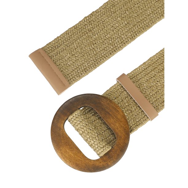 INSPIRE CHIC Women\'s Wide Stretch Wooden Buckle Elastic Waist Belts Beach Khaki INSPIRE CHIC Women main image 4