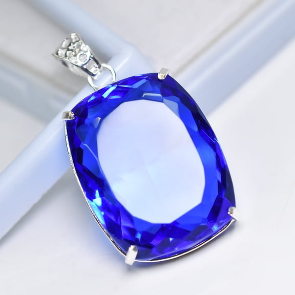 AAA   CERTIFIED 141.7 Ct Sapphire 925 Sterling Silver Blue Gems Cushion Pendant