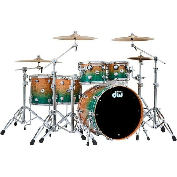 DW SSC Collectors Series 5-Piece Exotic Shell Pack With Chrome Hardware - Natural to Regal Blue Fade Over Moabi