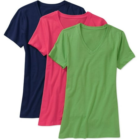 Faded Glory - Faded Glory Women's Cotton Jersey V-Neck Tee 3-Pack ...